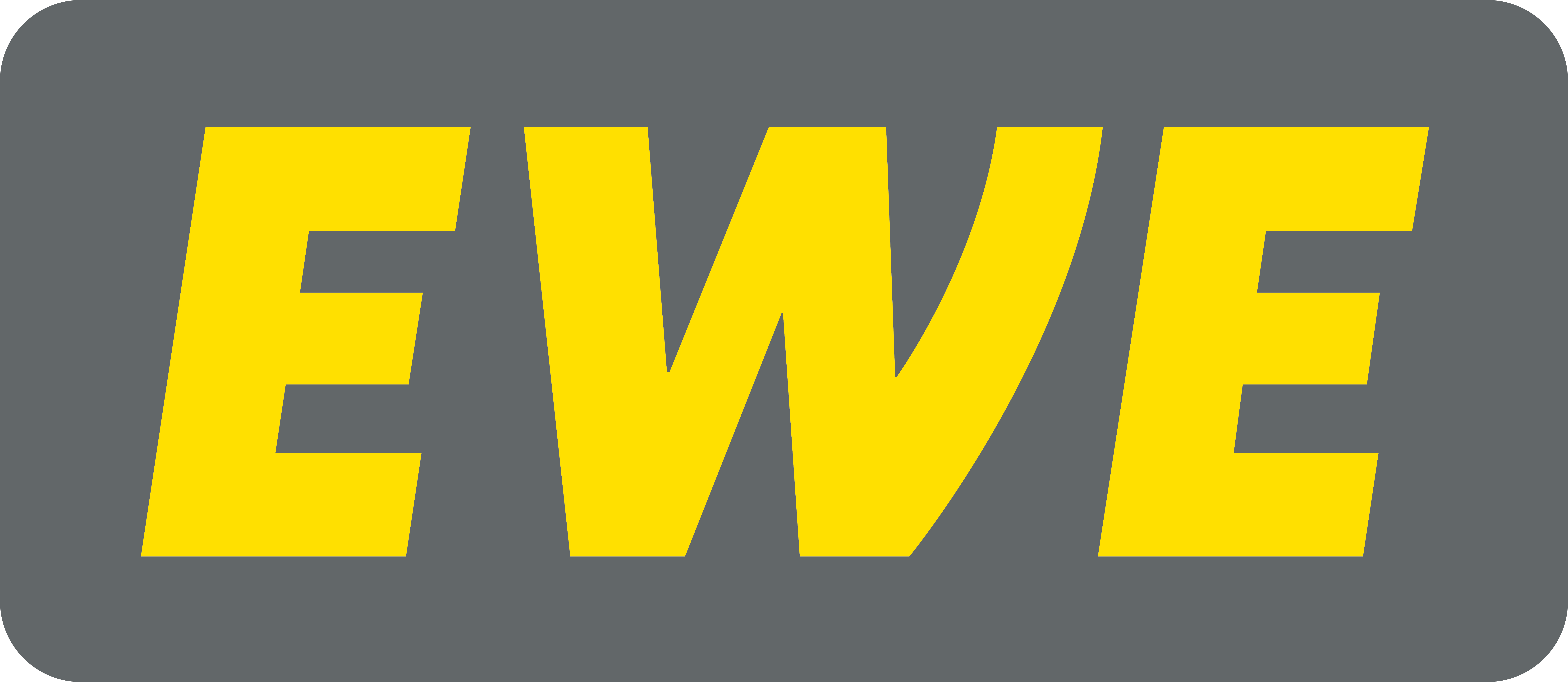 EWE Logo Plakette gelb auf grau 4C uncoated